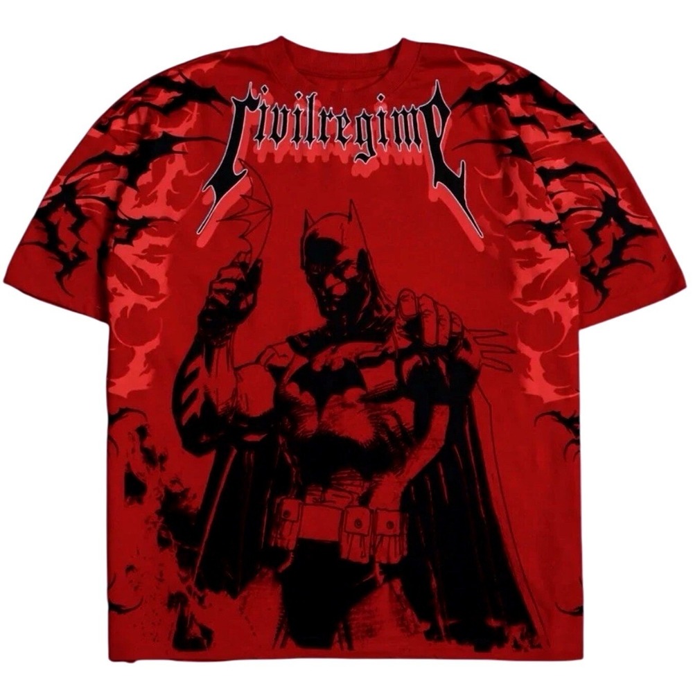 Civil Regime Gotham Calling Batman Graphic Oversized Tee Radiant Red Mens L‎
